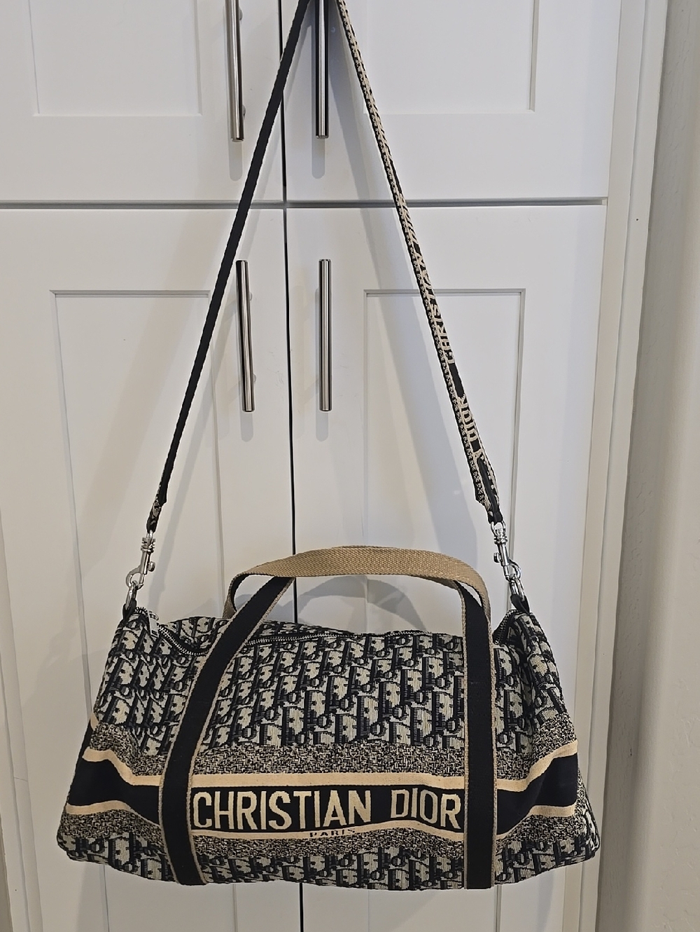 The NEW Boutique Christian D'or Black and Beige Duffel Bag
